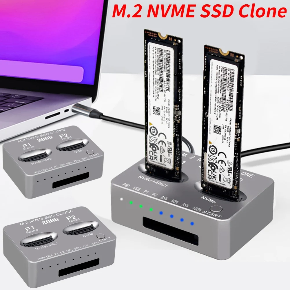 Dual-Bay NVME Docking Station USB3.2 Type C External Hard Disk Box Gen2X 20Gbps M.2 SSD Enclosure M/B M Key for M2 SSD M Key SSD