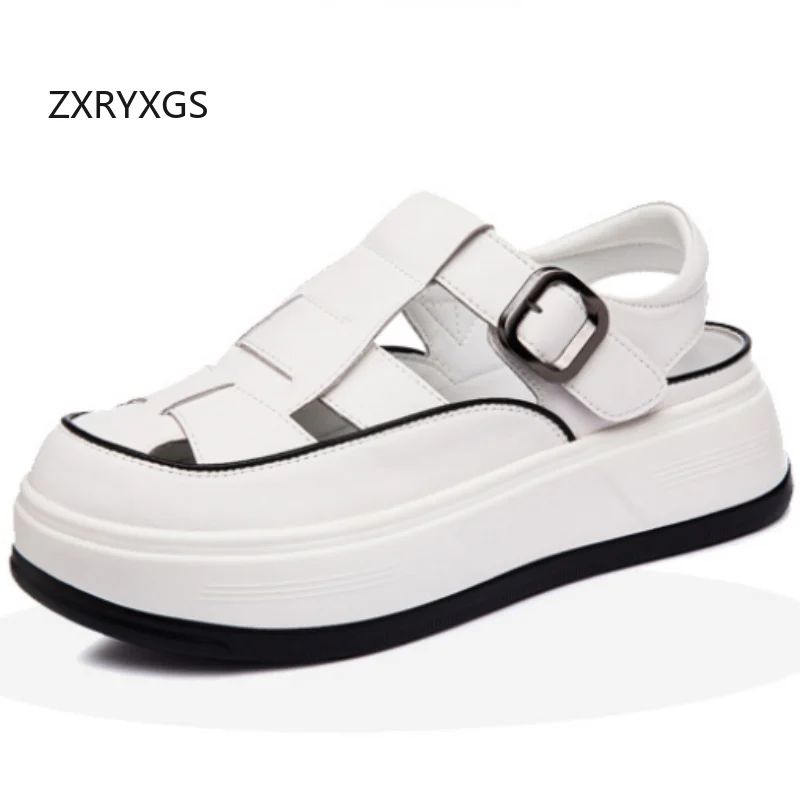 

ZXRYXGS 2026 New Summer Genuine Leather Knitted Hollow Roman Sandals Thick Soled Increase Wedges Sandals Women's Sandal Shoes