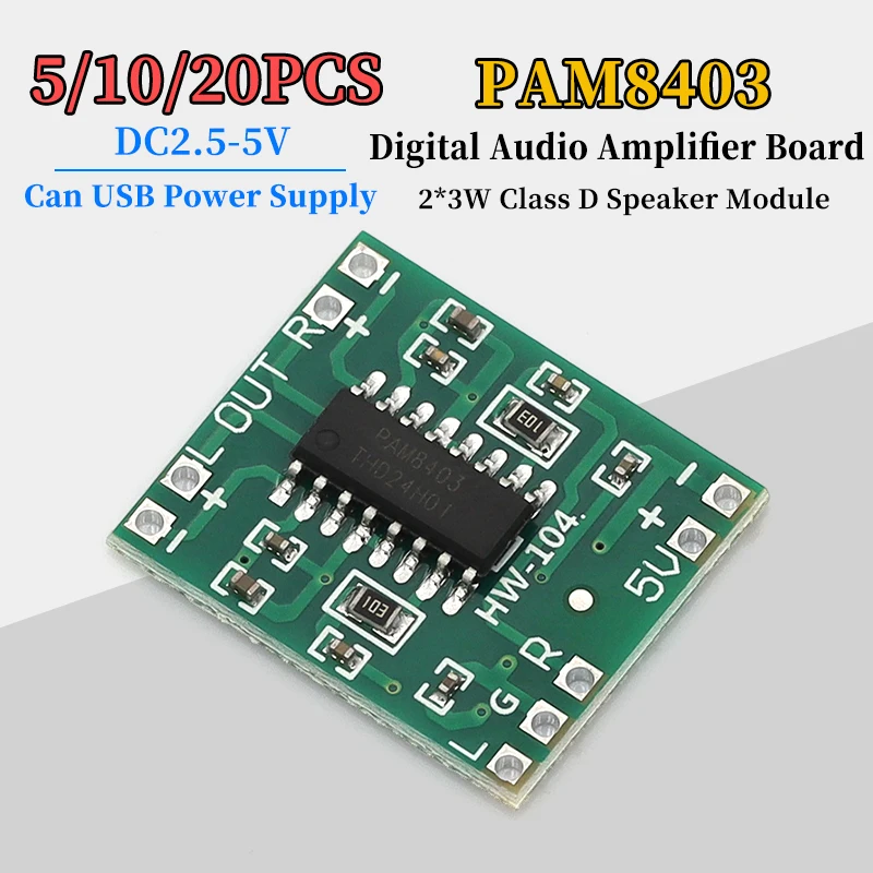 5/10/20Pcs DC2.5-5V Mini Digital Audio Amplifier Board 2x3W PAM8403 Class D Speaker Module USB Power Supply 2.5 To 5V