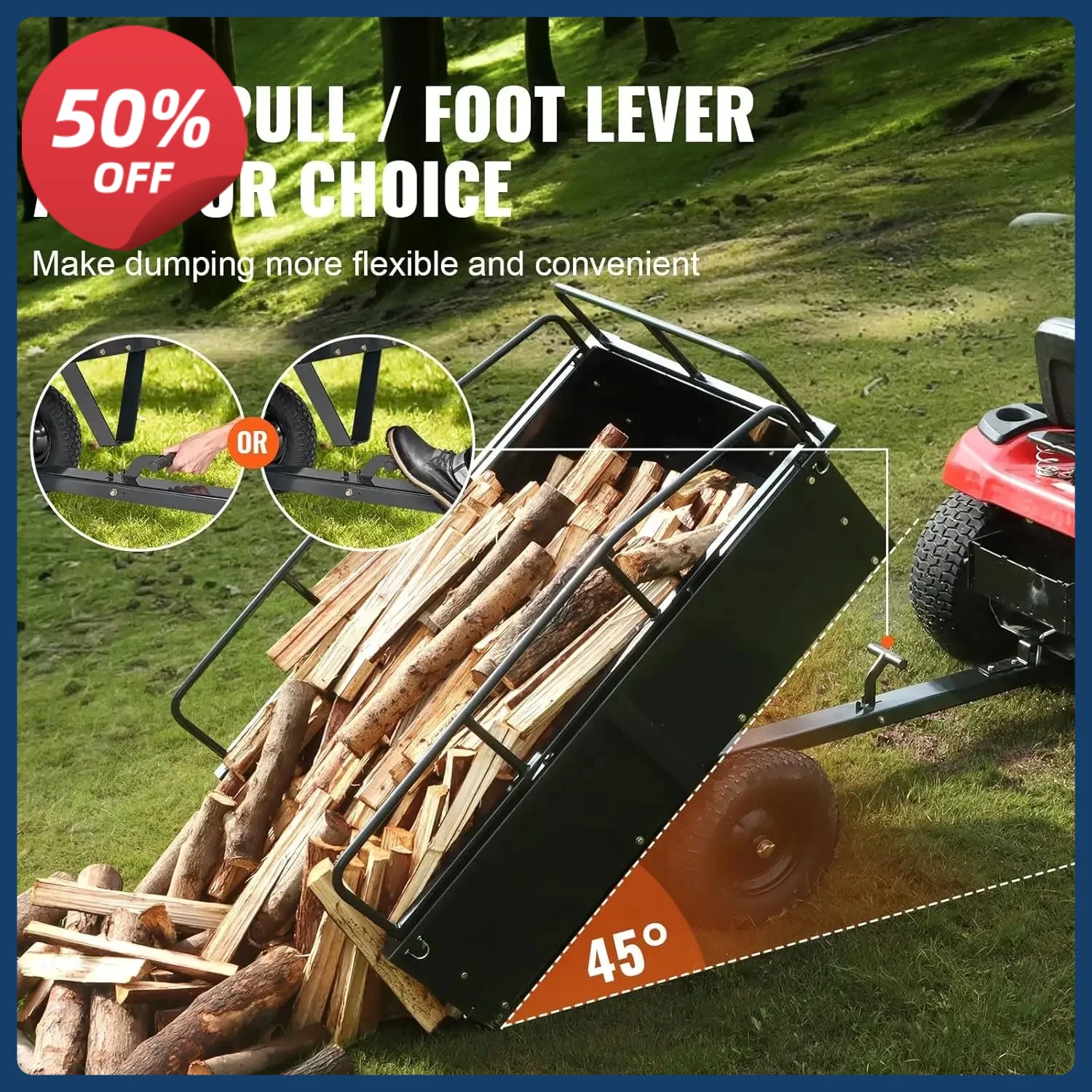 

Горячие продажи Сверхмощная тележка-самосвал для квадроциклов — стальной буксир за прицепом, 750 фунтов, 15 кубических футов, садовая утилита со съемными сторонами