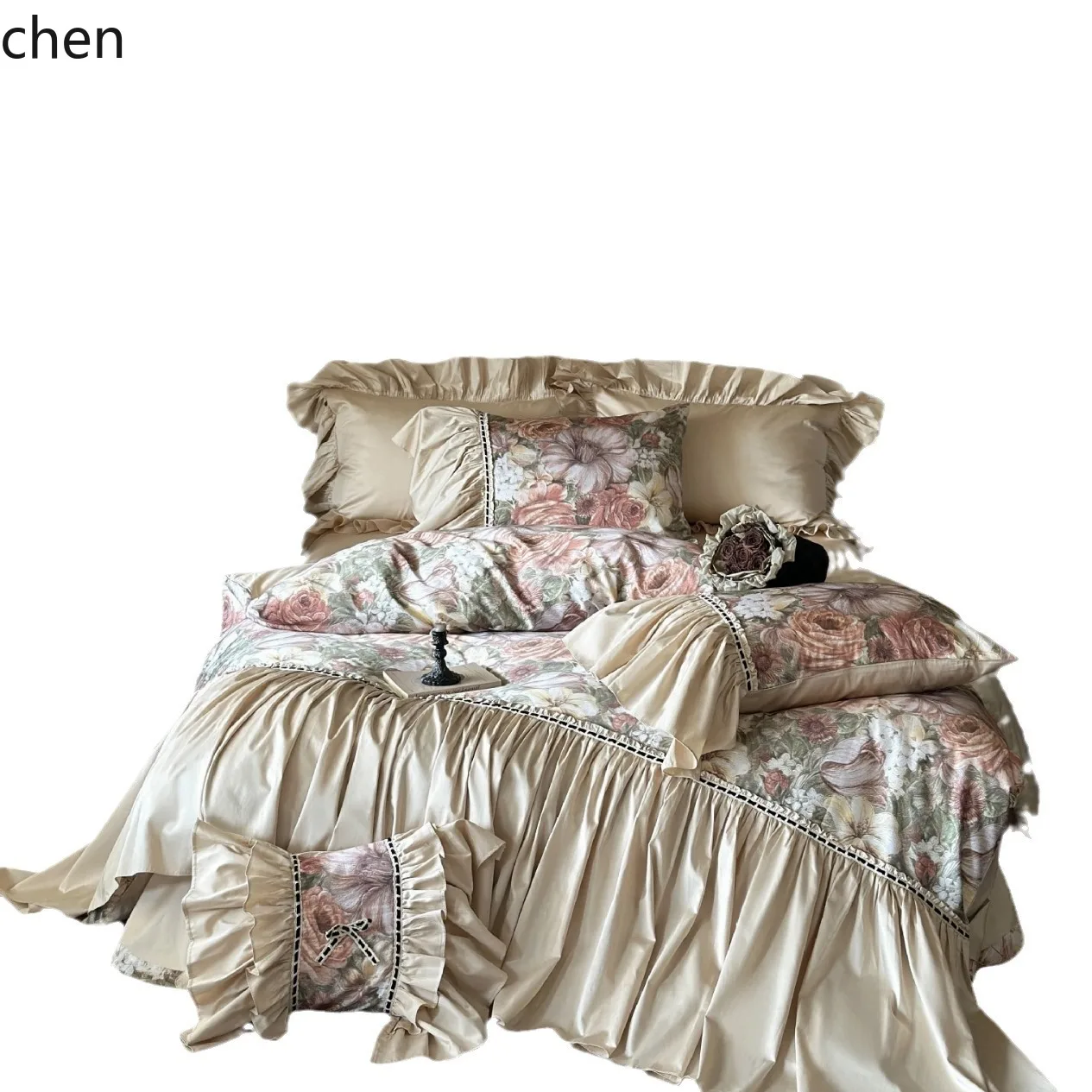 HXL Oil Painting Style Lace Four-Season Skin-Friendly Pure Cotton Four-Piece Set