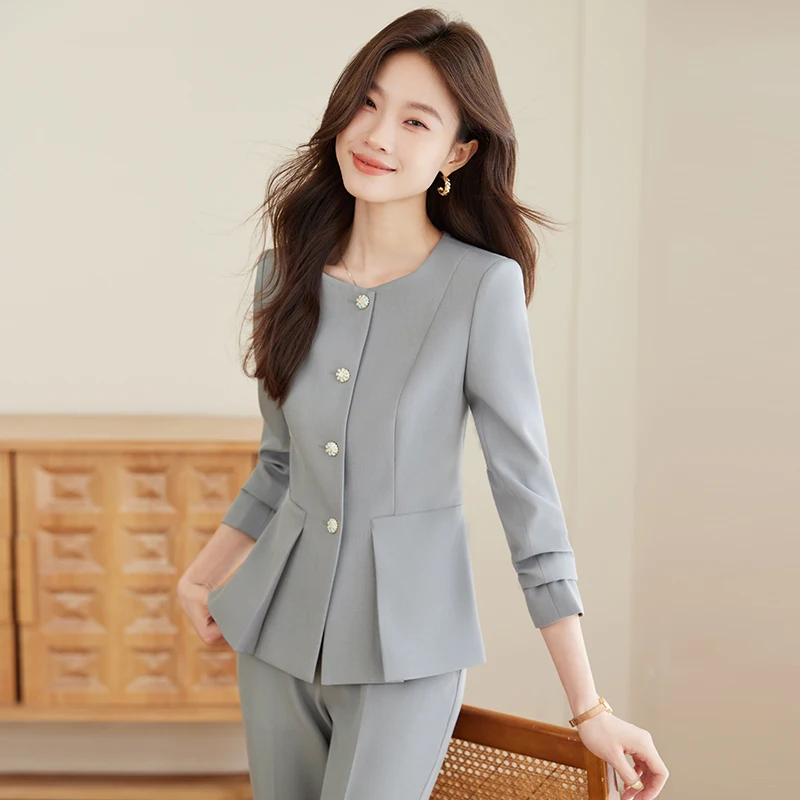 

Autumn and Winter Temperament Professional Solid Color Round Neck Blazer Women's New Simple Office Wear Long-sleeved Suit