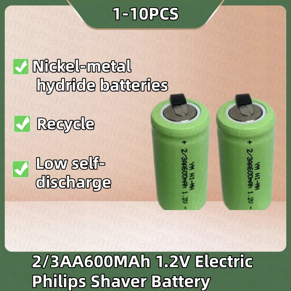 2/3 AA 600mAh 1.2V NIMH Rechargeable Battery Pack with Nickel Strap, Suitable for Electric Shavers