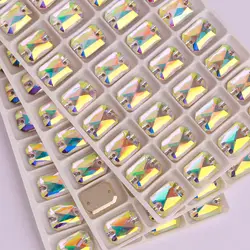 Rectangle Octagon High Quality Glass Sew On Rhinestones Emerald Cut Glitter Crystal AB Diamond for Sewing Clothes Decoration