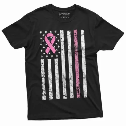 USA Flag Cancer awareness Ribbon T-shirt Mens Womens Unisex Tee Shirt