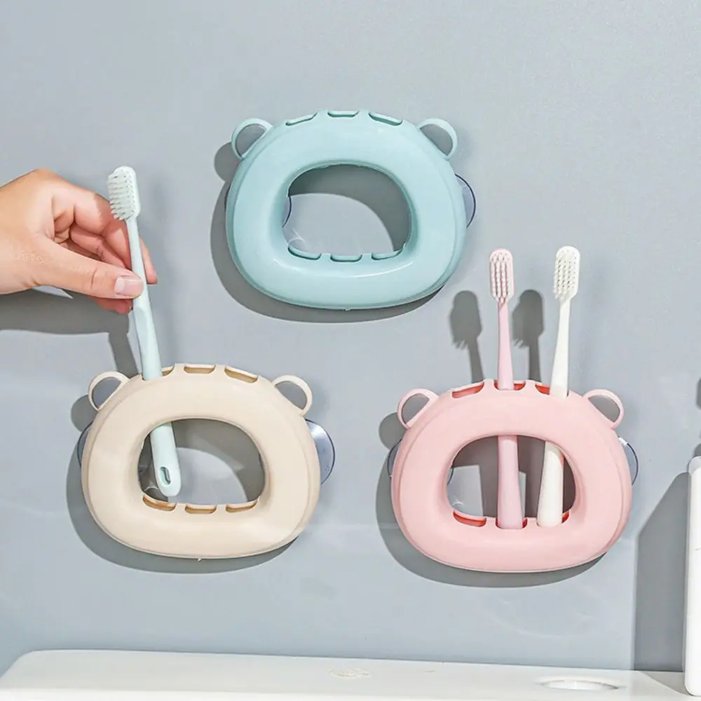 Creative Suction Cup Toothbrush Holder Wall Mounted Punch-Free Toothbrush Rack 3 Slots Wall Shelves Hooks