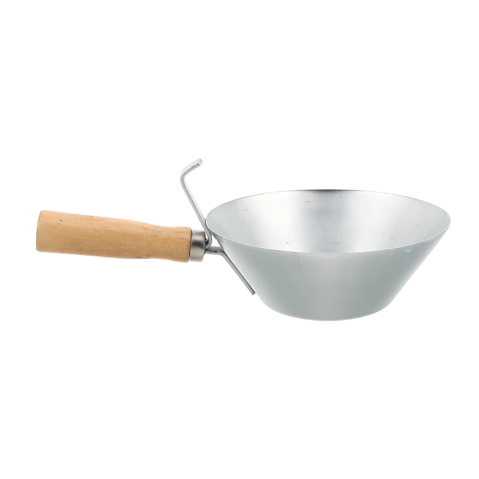 7.1 Stainless Steel Cement Scoop Round Mud Pan Bucket Wooden Handle Construction Masonry Tool Mortar Stucco Plaster Mixing Scoop