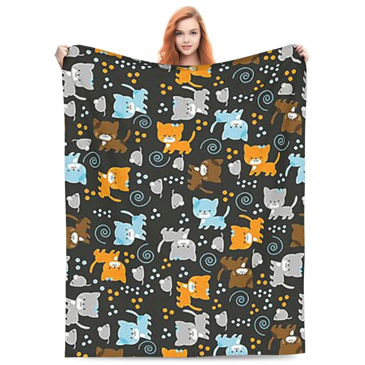 Gray Ginger And Siamese Kittens Cats Blankets Flannel Sofa Throw Blanket Warm for Couch Bedding Outdoor Throws Bedspread Quilt