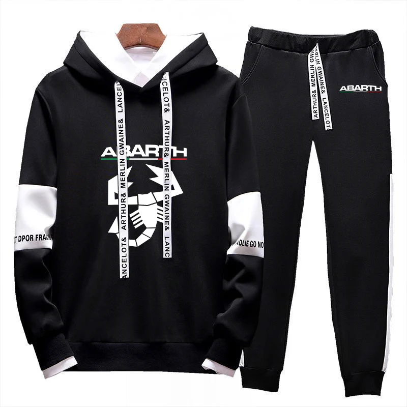 2023 baru pria Abarth musim semi musim gugur berdiri kerah Slim Fit mode Streetwear pakaian jaket dan Lace-up celana Set