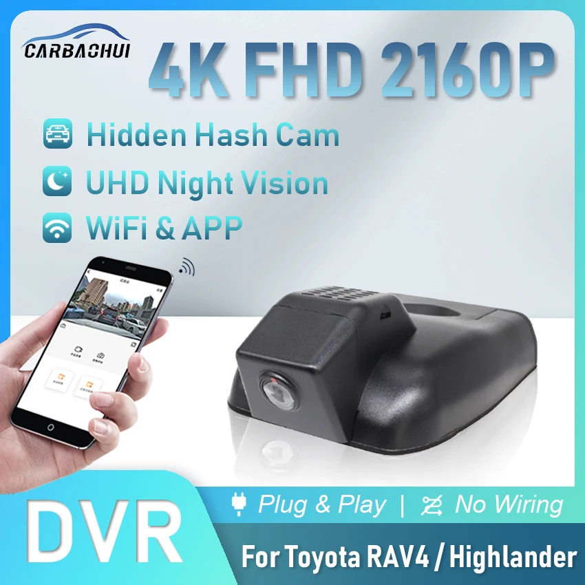 4K 2160P Car DVR Plug and Play Hidden Dash Cam Camera HD Night Vision Video Recorder For Toyota RAV4 Highlander,Wireless DashCam