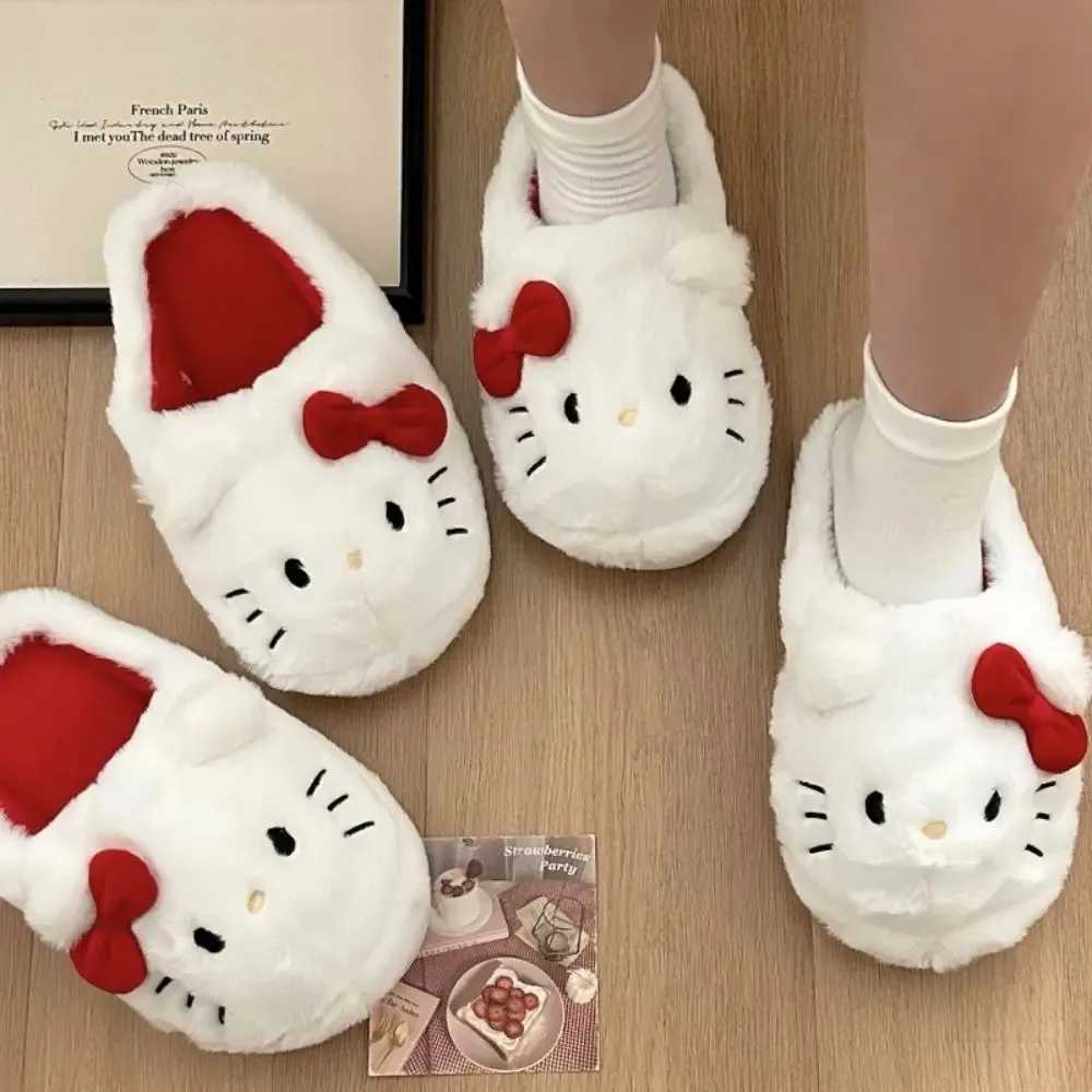 Sanrio Hello Kittys Kawaii Plush Slippers Cute Student Autumn Winter Bedroom Soft Padded Plush Bedroom Aldult Shoes Girls Xmas