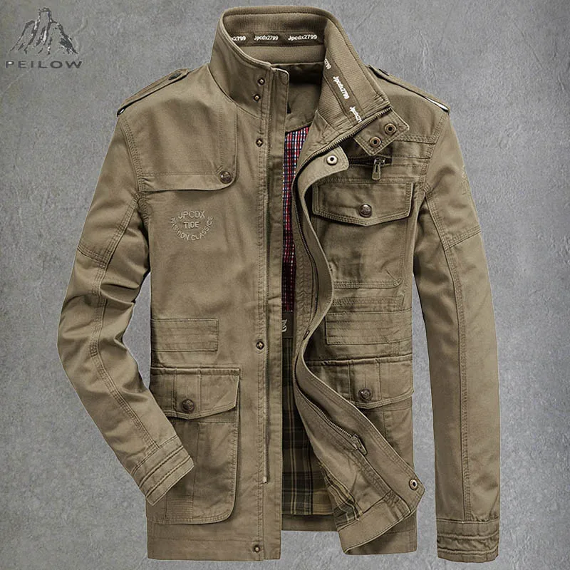 

Plus Size 6XL 7XL Men's Pure Cotton Military Jackets Autumn Casual Multi-pocket Cargo Flight Bomber Winter Coats Men Clothing