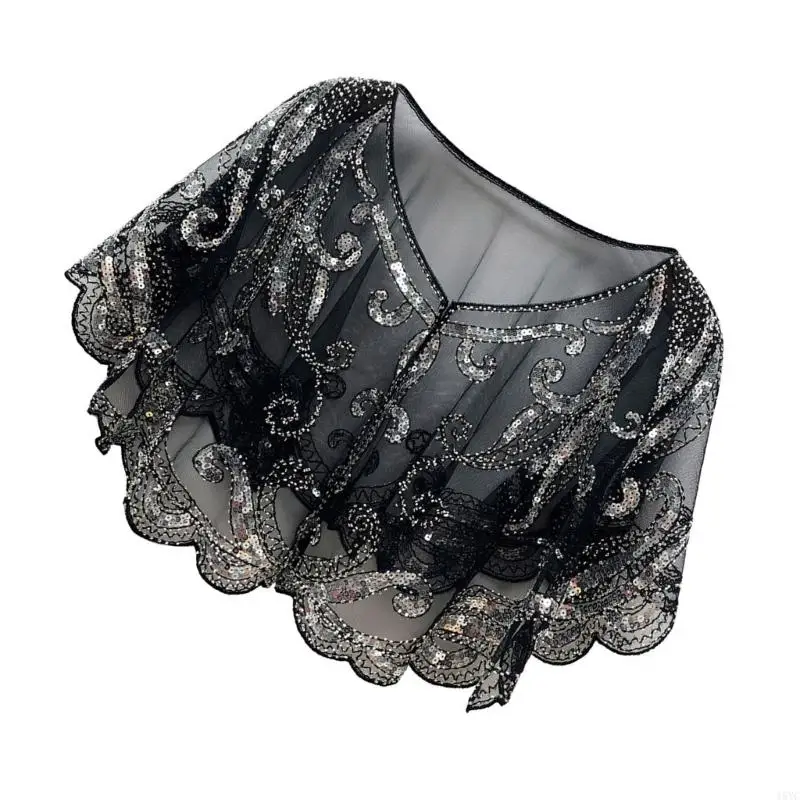 

15YC Sequins Shawls Princess Wrap Shrug Scarf Handmade Dress Accessories for Women