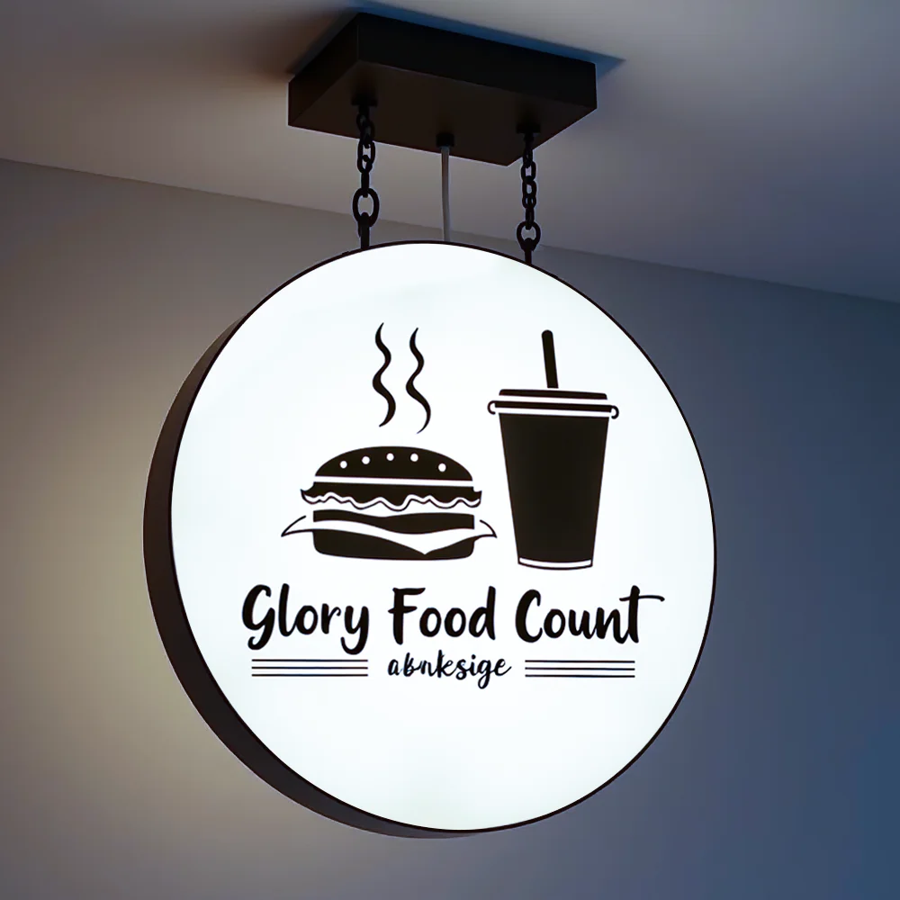 Custom LED Light Box Outdoor Business Sign Round Waterproof Acrylic Double Sided Backlit Advertising Ceiling Mounted Sign