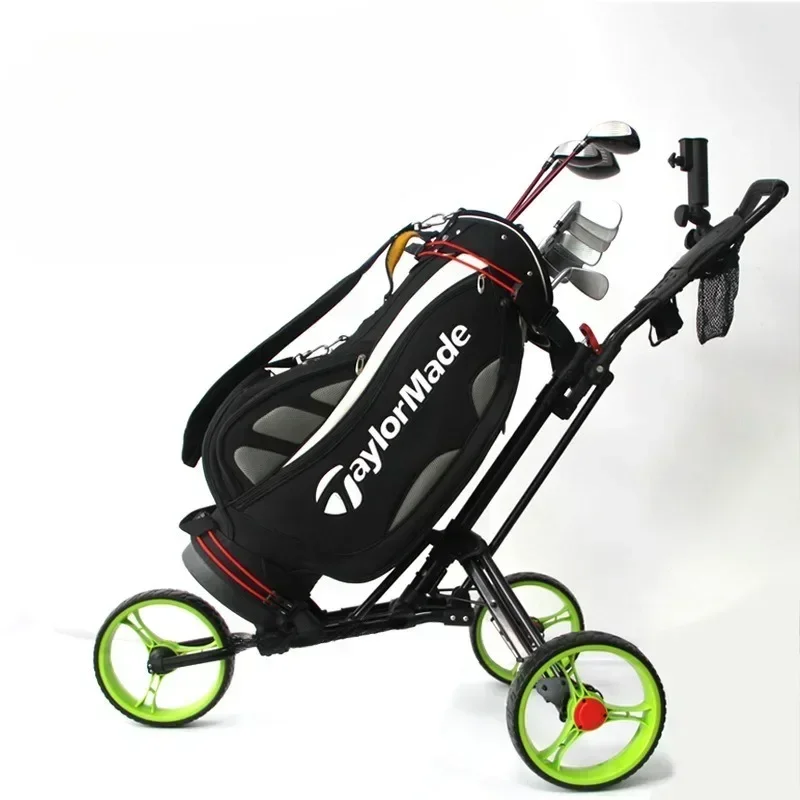 Folding Aluminum Alloy+EVA Golf Trolley Multifunctional Foldable Golf Pull Cart with Three Wheels Bottle Holder Umbrella Bracket