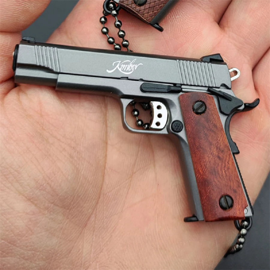 1911 كيمبر رمادي المفاتيح المعادن بندقية المفاتيح مع مقبض الخشب مسدس صغير المفاتيح أفضل هدية للرجل ابن له الزوج الصبي