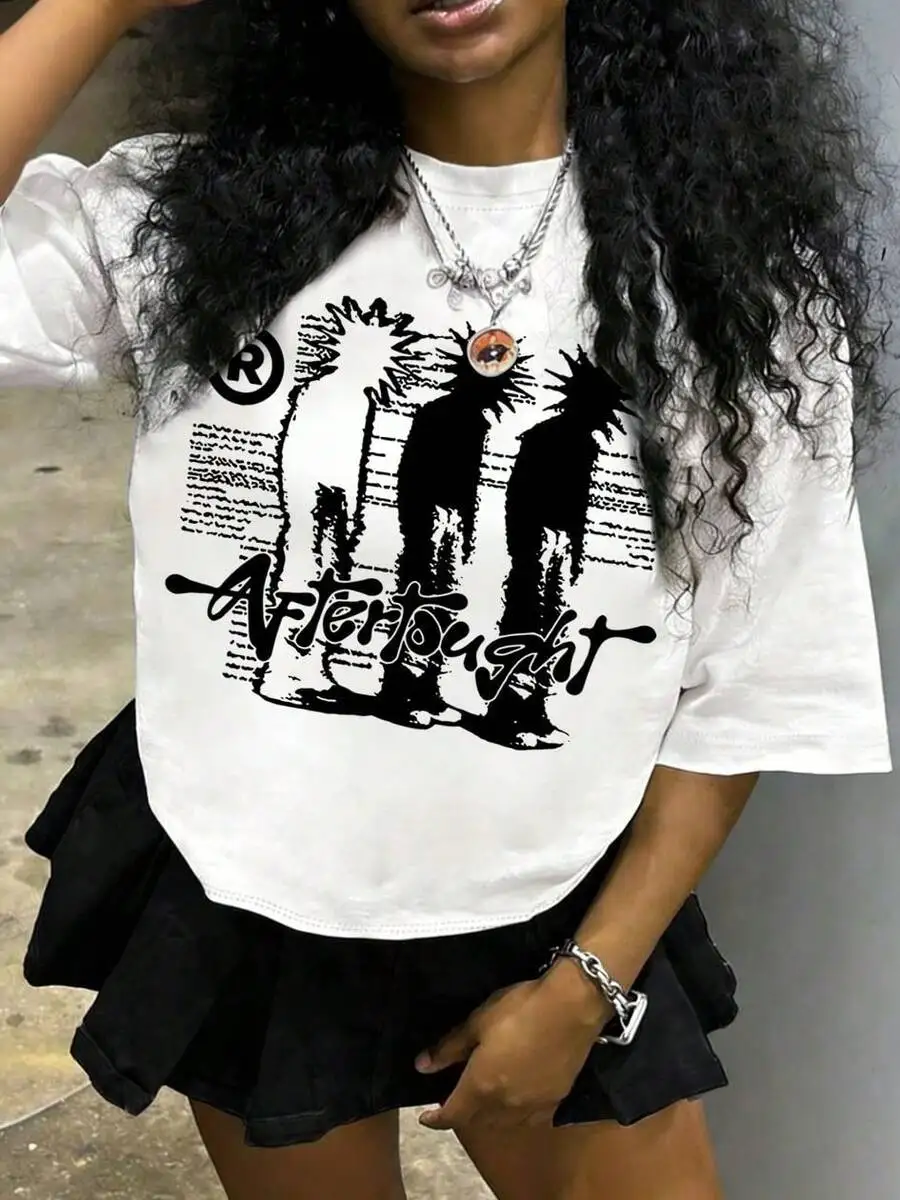 Tween Girl Cotten Clothes,Y2K-Inspired Letter Print T-Shir-Perfect For Spring/Summer/Fall,Fashion, Streetwear, Unisex, Men, Wome