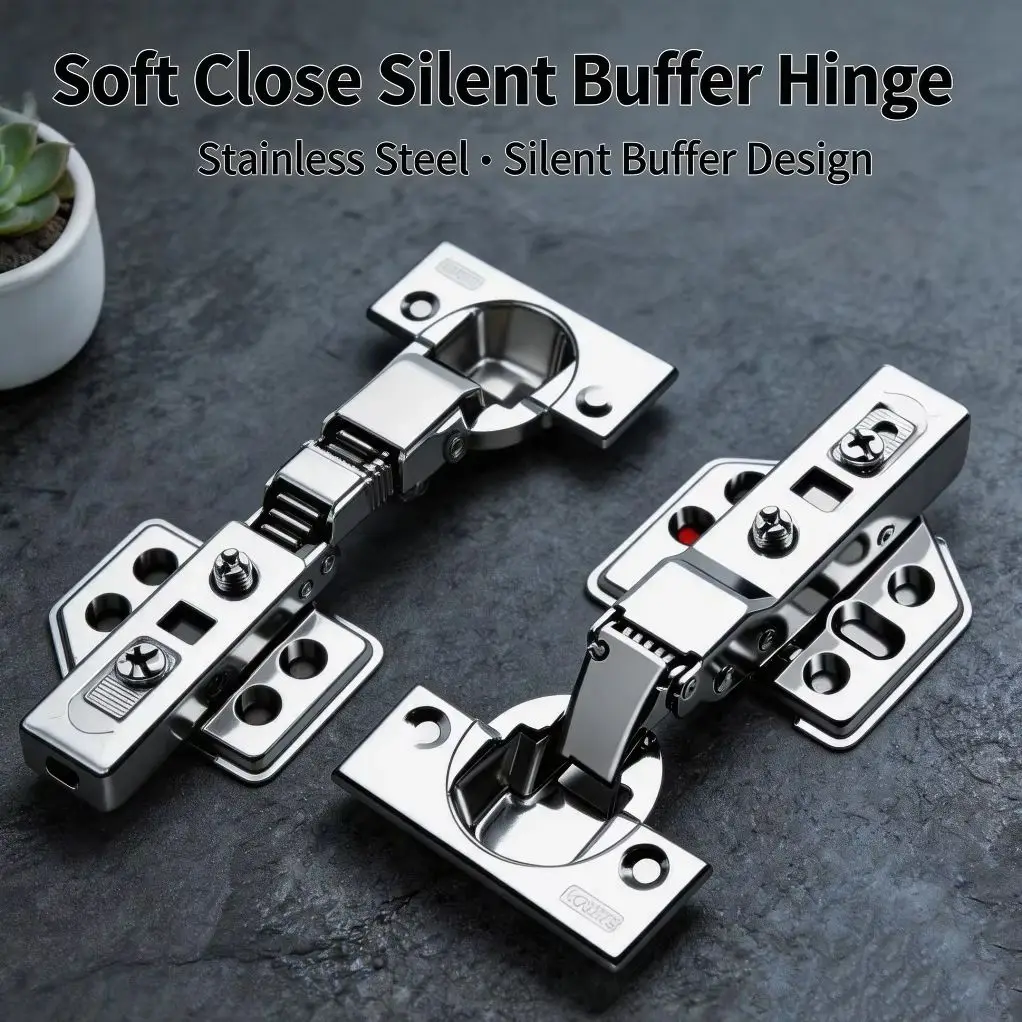 2-20Pcs Cabinet Door Hinges Stainless Steel Hydraulic Damper Buffer Soft Close Quiet Wardrobe Door Concealed Hinges with Screws