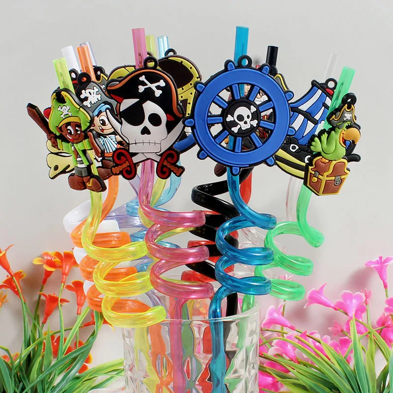 12-pack of pirate-themed straws, reusable and perfect for party favors, birthday parties, and wedding decorations,
