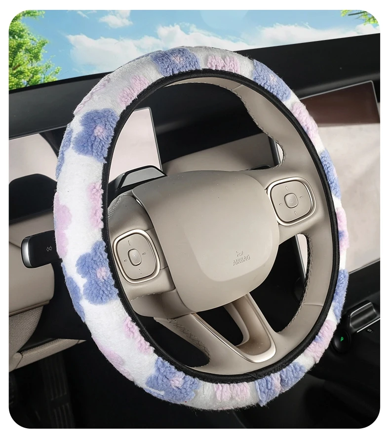 Blumenförmiger Auto-Lenkradbezug mit Plüsch-Dreidimensionalmuster Elastischer und Dehnbarer Schutzbezug für Damen-Autos – Detail 13