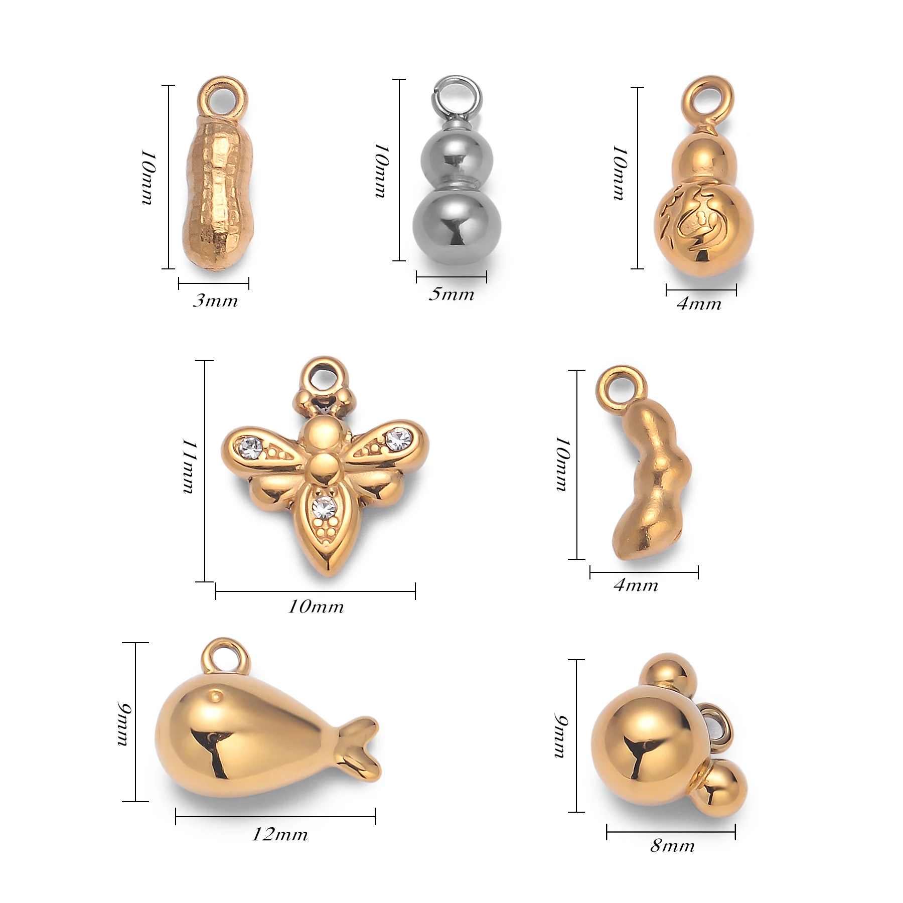 2Pcs Stainless Steel Small Charm Dolphin/Dragonfly/Peanut/Gourd Accessories DIY Necklace Bracelet Earrings Making Jewelry
