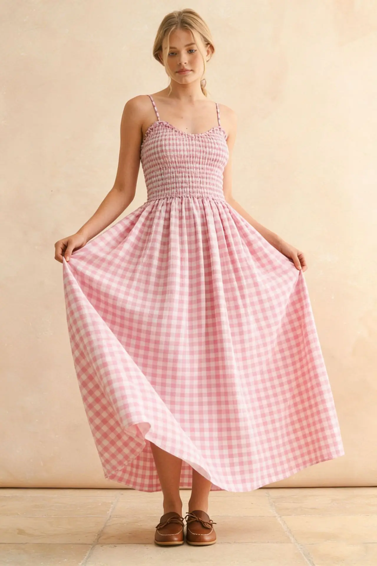 

Elegant Plaid Print Long Dress Summer New Women's Strapless Ruffle Backless Pleated Elastic Waist Boho Party Swing Loose Dresses