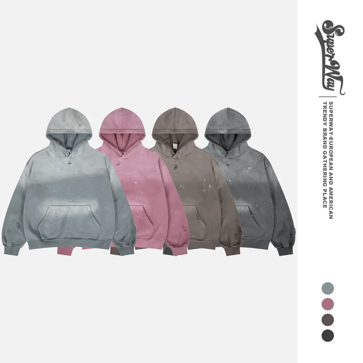 

Autumn Winter New Azute Dyed Splatter Destroy adient Spray Monkey Hoodie Sweatirt Cotton Casual Loose Fit Men's Pullover