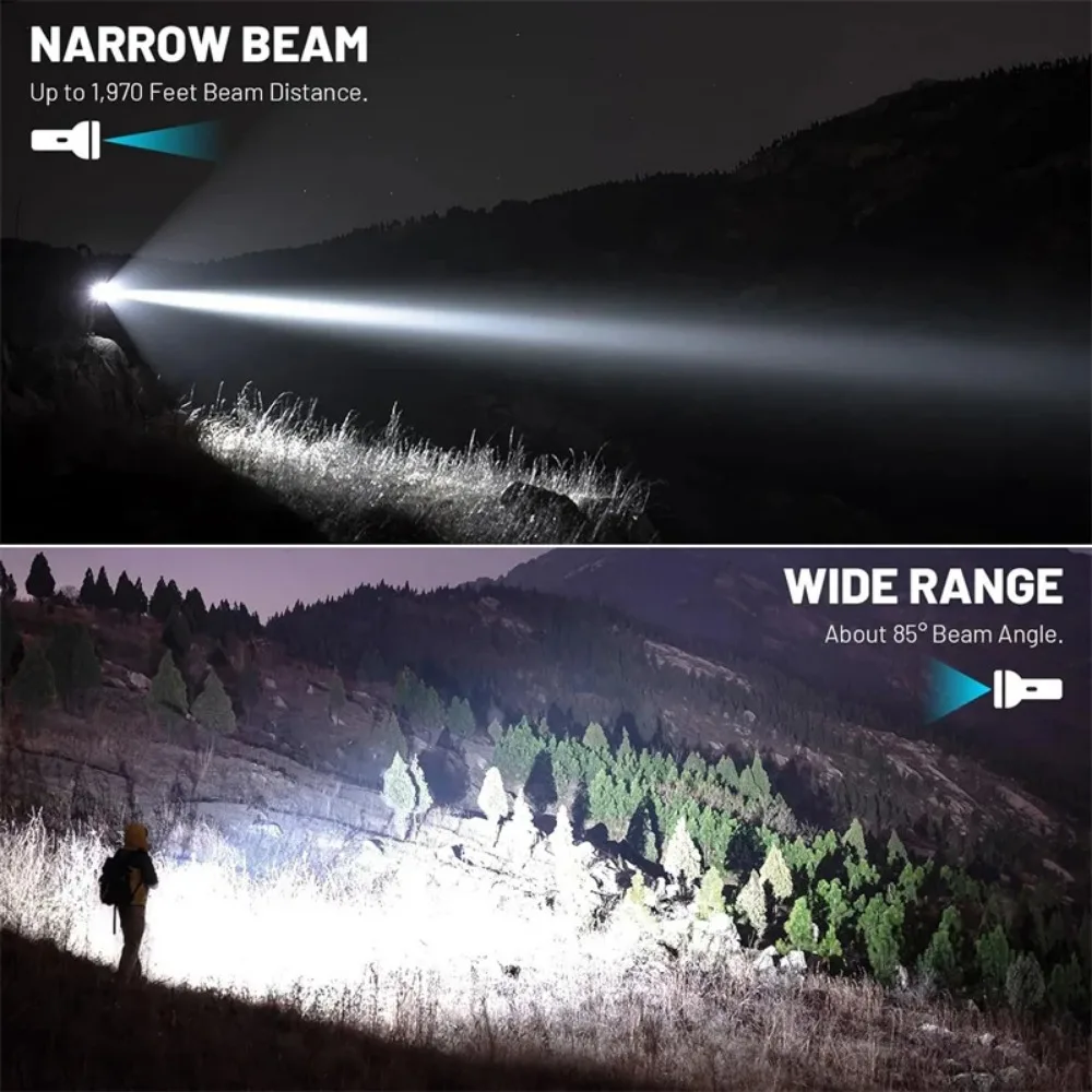 Super Bright LED Flashlight Type C Rechargeable 3 Modes Zoom Handlamp Long Range Tactical Torch Outdoor Waterproof Camping