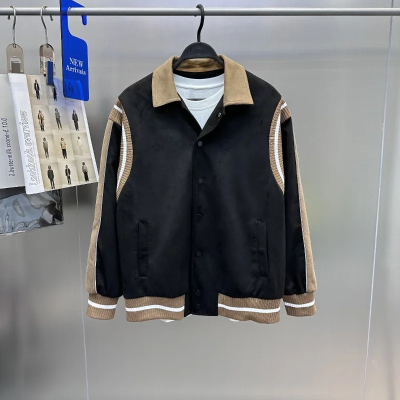 

Новинка 2023, мужская замшевая куртка, повседневная свободная модная рабочая одежда, верхняя одежда с воротником, модная домашняя одежда с птицами, молодежная весенняя длинная све