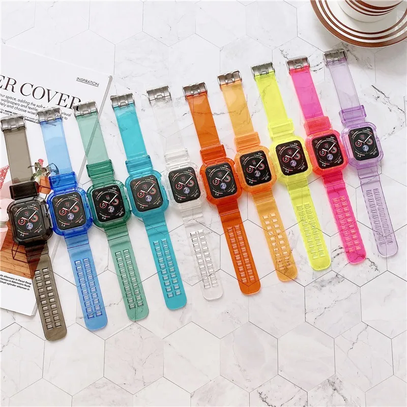 

Case+Strap for Apple Watch Band 44mm 40mm 45mm 41mm 42mm 38mm Accessories Transparent Silicone Bracelet iWatch series 3 6 se 7 8