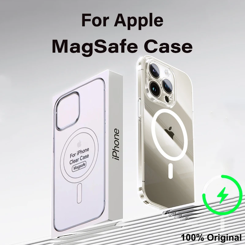 Apple Magsafe iPhone 15 14 13 12 11 Pro Max Plus 무선 충전 충격 방지 전화 케이스 용 오리지널 마그네틱 투명 보호 케이스