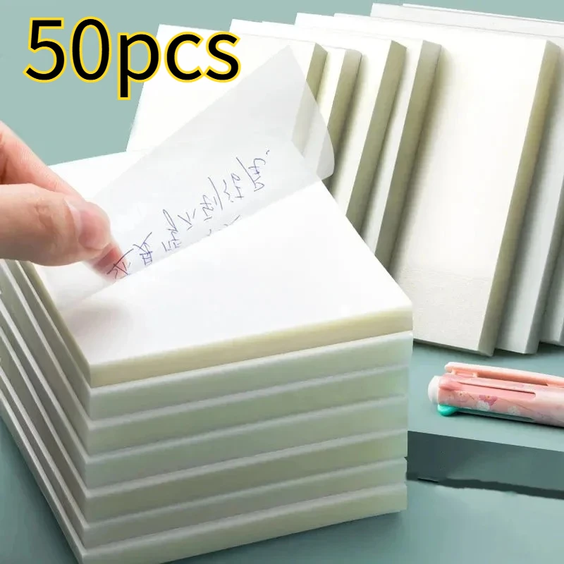50Sheets/pcs Transparent Memo Pad Waterproof Sticky Note Pad Self-adhesive Notepad Stationery Memo Pad Marker Label