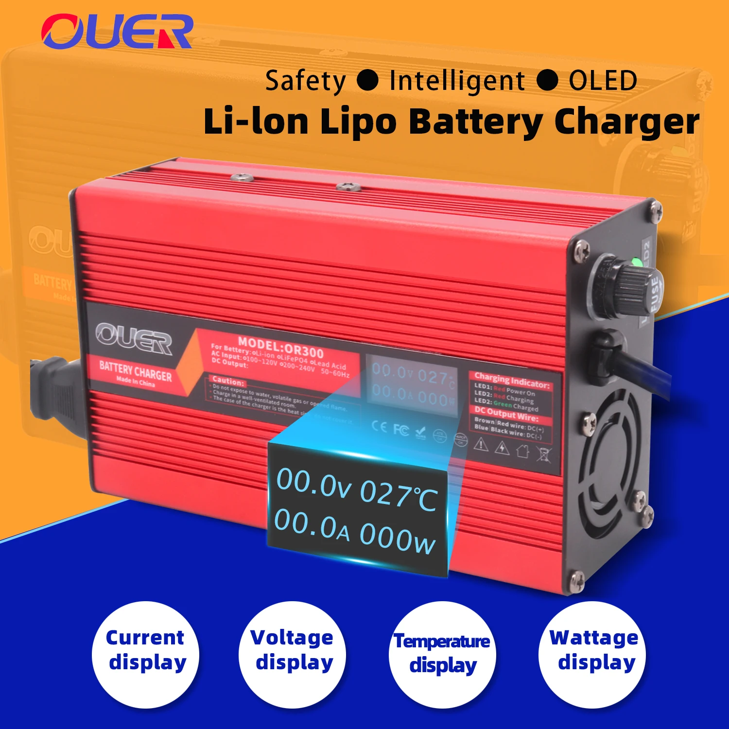 71.4V 4A Lithium Ion Battery Charger For 17S 62.9V Lithium Ion Battery Charging With OLED Display