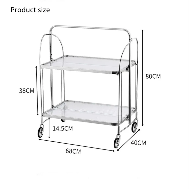 New Design Mobile Fashionable Loading Stainless Steel Waiter Trolley Foldable Coffee Side Mirror Glass Tea bar Trolley Cart