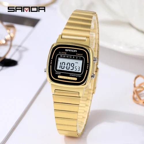 Imagen 1 del producto SANDA, reloj de cuarzo clásico dorado para mujer, reloj elegante a la moda para mujer, relojes de regalo para niño y niña, reloj de pulsera informal resistente al agua para mujer