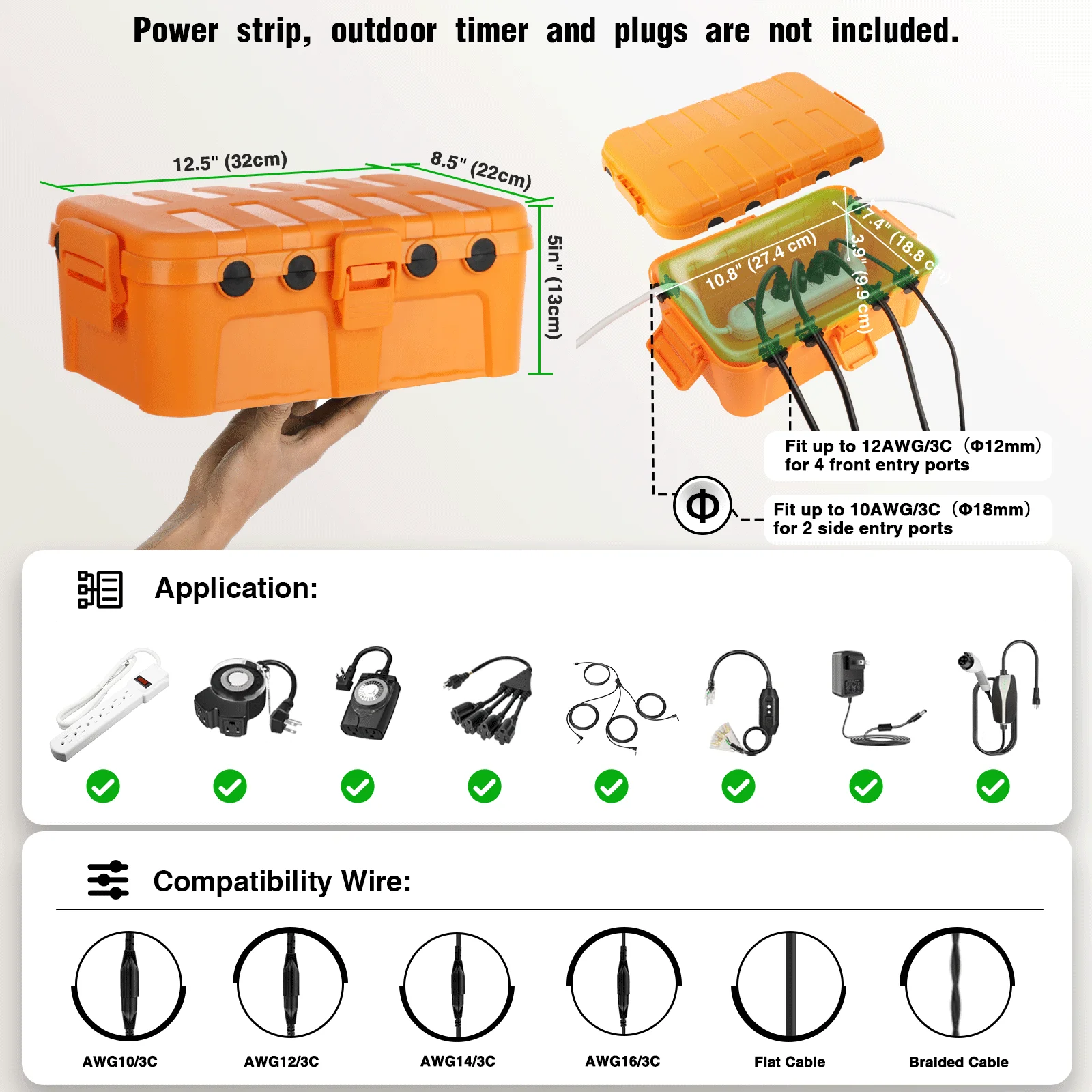 3PCS Waterproof Outdoor Electrical Box Set, Weatherproof Junction Box for Plugs, Timers, Adapters, Cords, Lights & Garden Tools