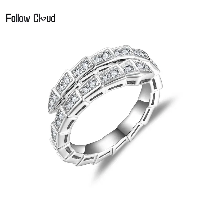 

Follow Cloud Snake Shaped Women Ring Full Moissanite Diamond Snake Bone Open Wedding Band for Couple 925 Sterling Silver Party