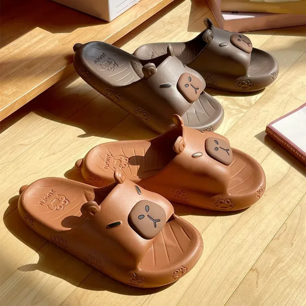 Moda dos desenhos animados capivara chinelos eva mulheres homens plataforma flip flops anti deslizamento dedo do pé aberto slides sandálias interior ao ar livre