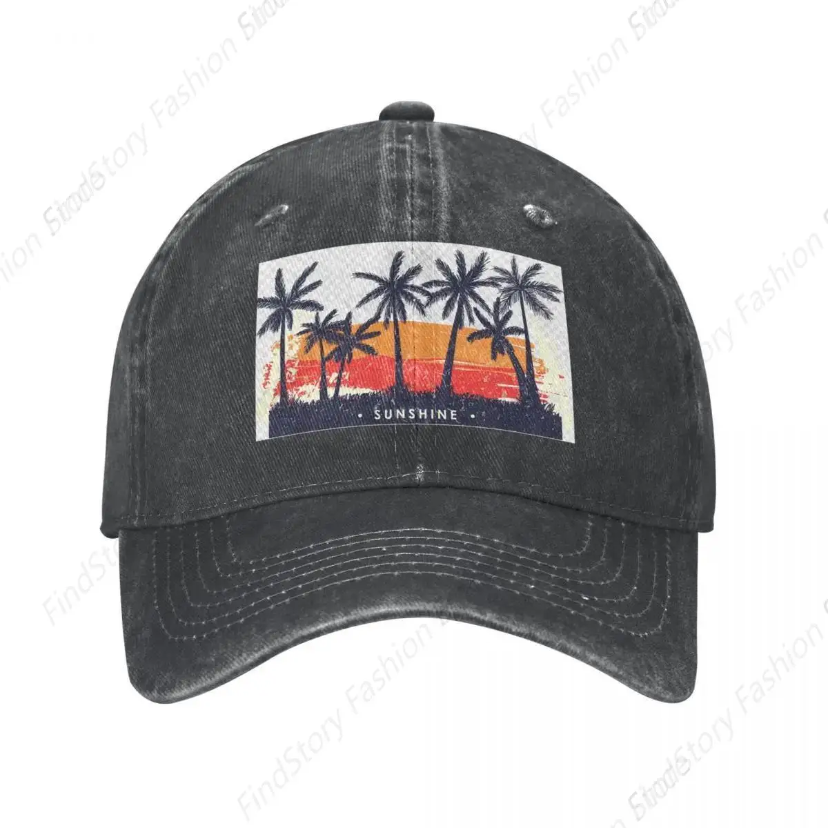 Sunshine Coconut Tree Baseball Cap Unisex Vintage Trucker Denim Hat Adjustable Cowboy for Men Women Casual Hip-hop Sports