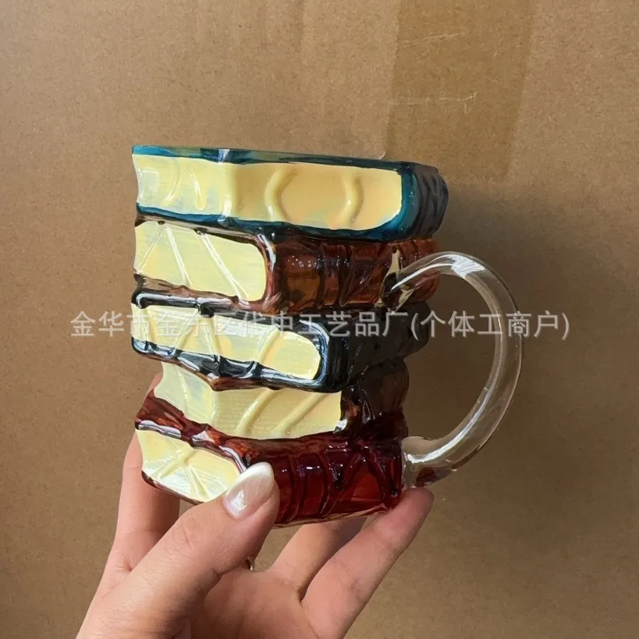 Colorful Painted Book Cup 3D Painted Book Coffee Cup Unique Book Stacking