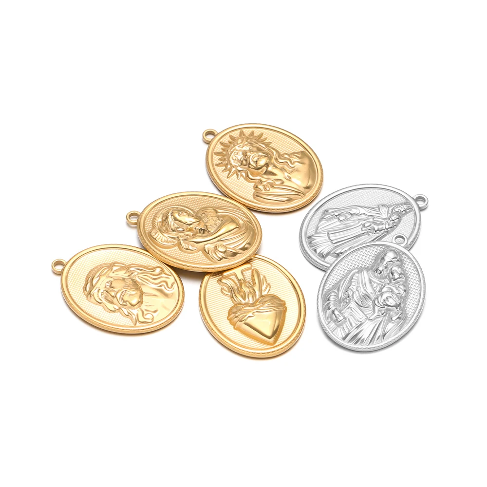 5 Stück Edelstahl Religiöse Anhänger PVD Gold Ovale Charms für DIY Modeschmuck Halskettenherstellung Ohrringe Armband Zubehör – Detail 3