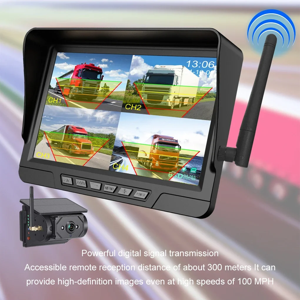 10inch IPS Truck Reversing Monitor Recording,Octa Recording AHD720 Camera Recorder Truck DVR,With Wireless Magnetic Solar Camera