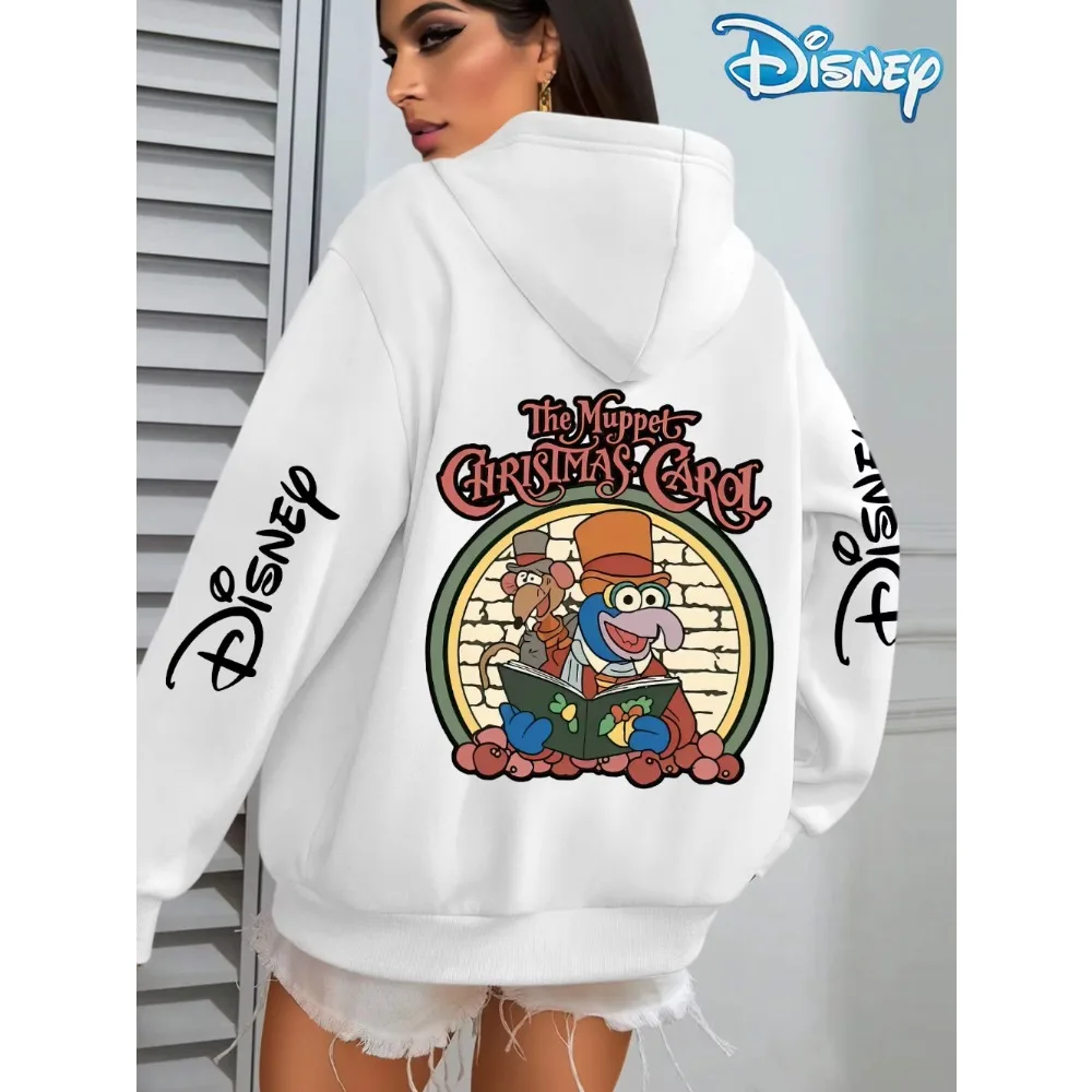 Outono e inverno disney muppets carols de natal máquina lavável vintage solto oversized com capuz suéteres coleção nostálgica