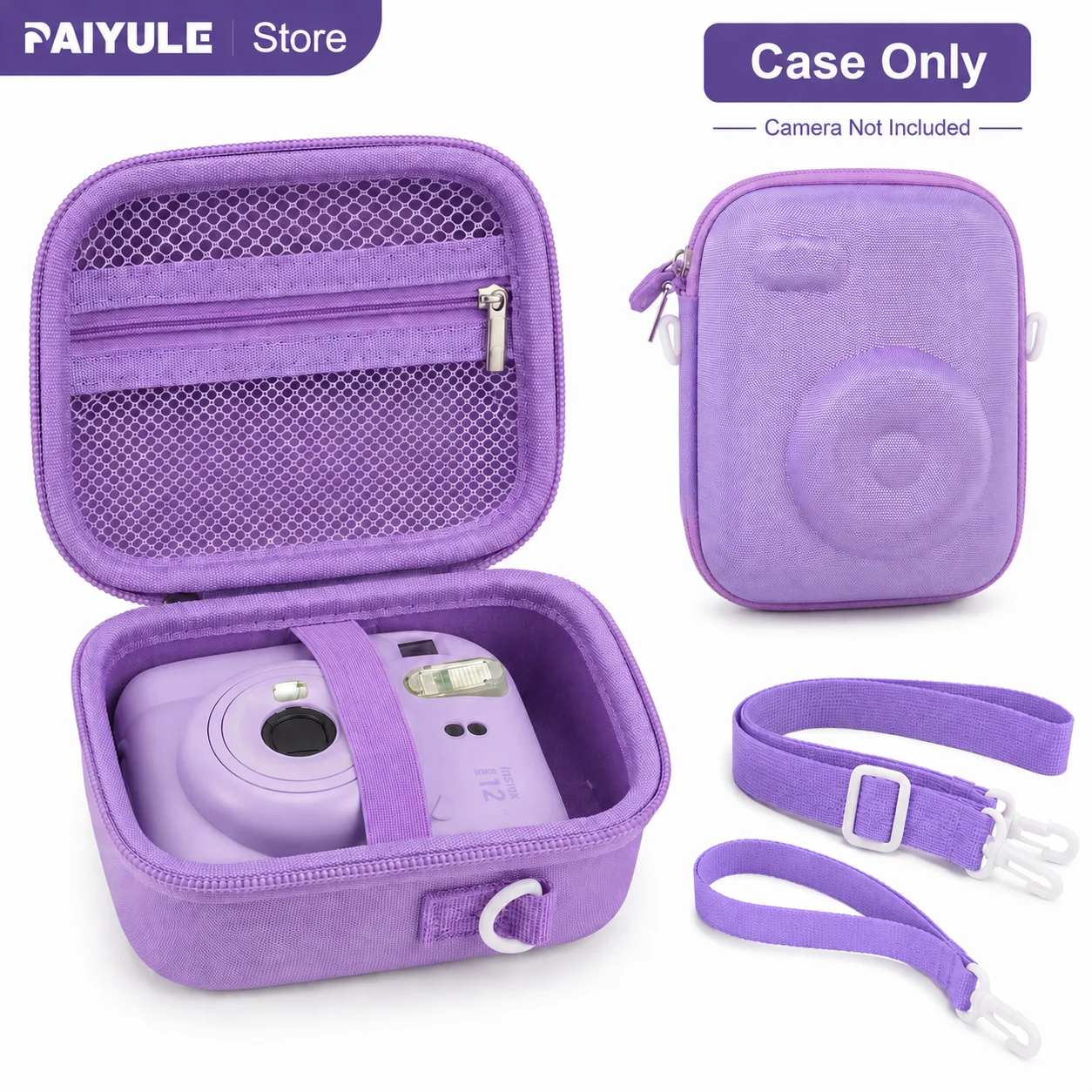 Instant Camera Hard Case for Fujifilm Instax Mini 12/13 Mesh Pocket Adjustable Shoulder Strap Travel Storage Bag Green Case Only