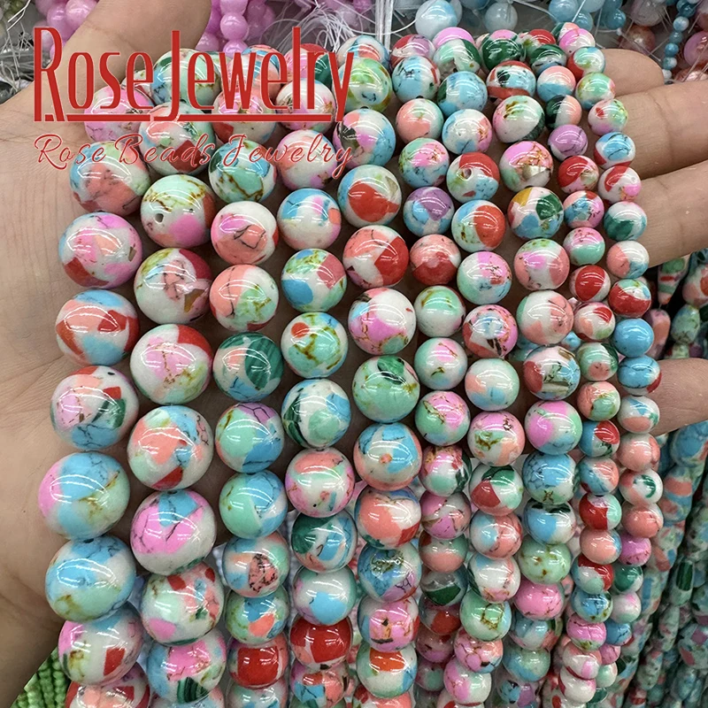 Colorful Turquoise Beads Natural Stone Round Loose Spacer Beads for Jewelry Making DIY Bracelets Necklaces Accessories 15