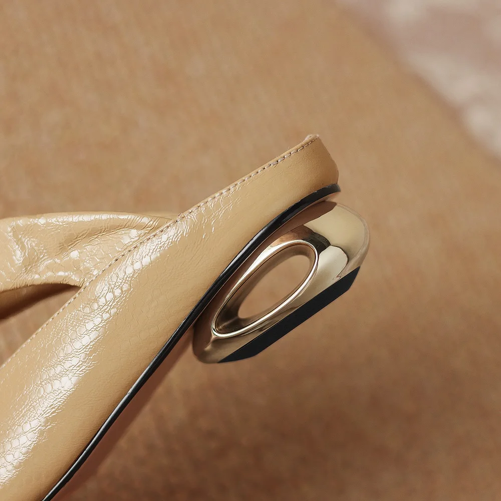 【JOCHEBED HU】Handmade Genuine Leather Women's Head Cover Half Slippers Folded Thick Heel Square Toe Old Style Shoes 34-40 view 5