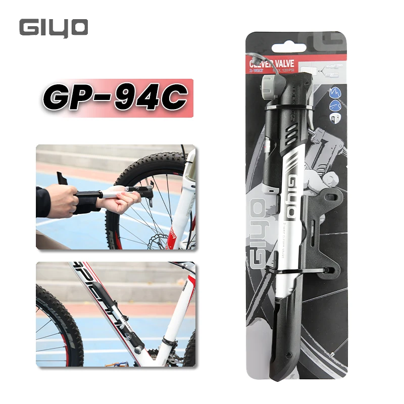 Giyo Bicycle Pump Portable Dual Action Inflating 120psi Presta Schrader Valve Aluminum Mini Hand Smart Valve Bike Tire Inflator