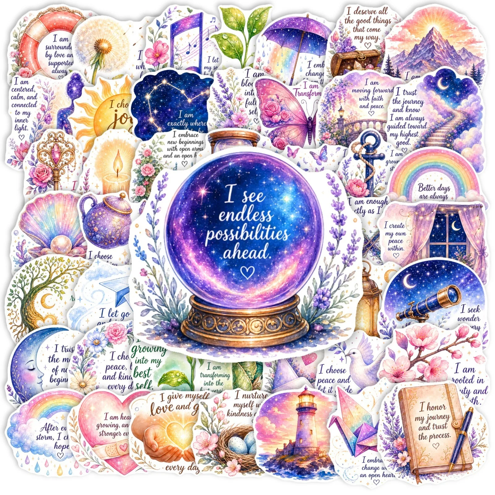 50 Pcs Daily Self Affirmation Inspirational Text Stickers Waterproof Vinyl Decals for Water Cup Luggage Laptop Gift