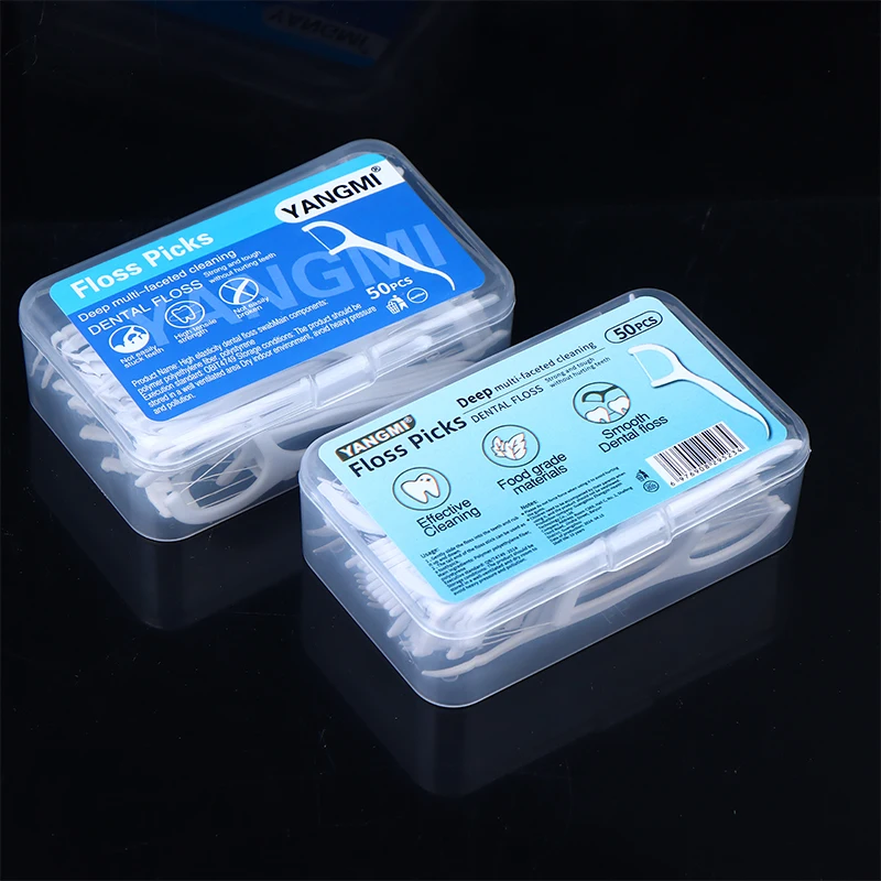 50 قطعة المحمولة المتاح خيط تنظيف الأسنان البلاستيك مسواك عالية التوتر خيط تنظيف الأسنان عصا صندوق الأسنان العناية بالفم #4