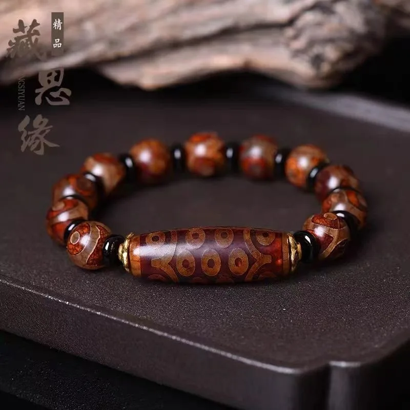 Tibetan Three Eye Twenty One Eye Dzi Bead Bracelet Agate Chalcedony Jewelry